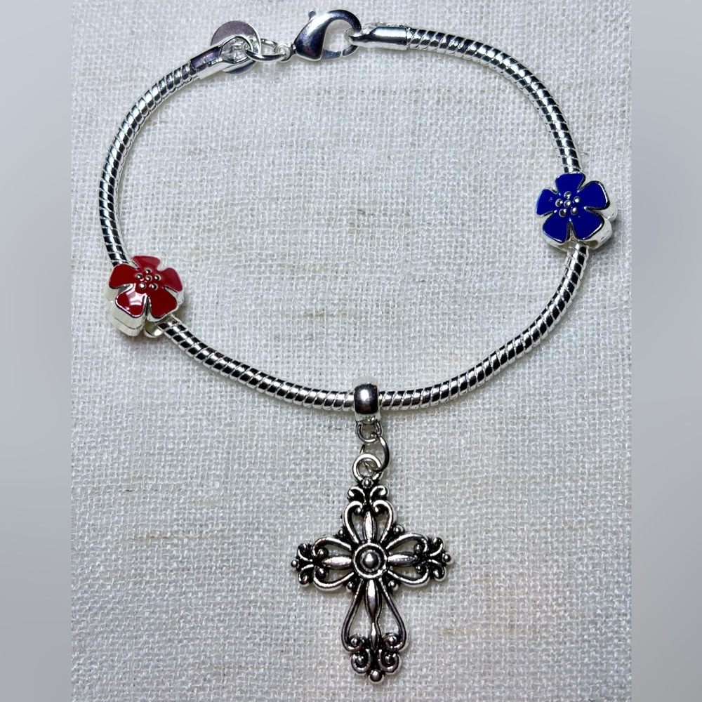 Real 925 sterling silver bracelet with 3 FREE charms of your choice. 7” long